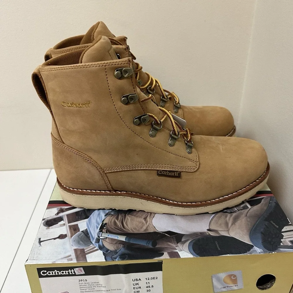 Carhartt Leather Slip Resistant Soft Toe Wedge Work Boot Style 3915 Size 12EE